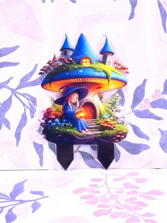 Unbranded Other - NWT 2D Flat Whimsical Blue Mushroom House Garden Stake/decoration-waterproof